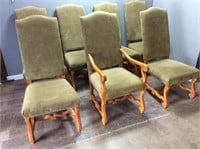 8 LIGHT GREEN FRUGAL OAK DINING CHAIRS