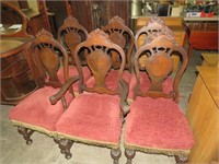 (6X) ANTIQUE CARVED PADDED DINING CHAIRS