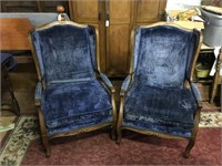 Pair of Matching Walnut Wing Back Side Chairs