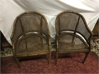 Pair of Wooden Simulated Bamboo Chairs