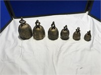 6 Graduated Brass Bells from India