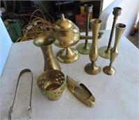Brass Candlesticks & Oil Lamp