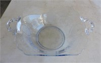 Beatiful Blue Depression Glass Etched Bowl