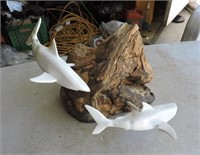 All Wood Carved Shark Centrepiece