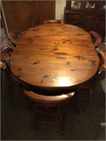 Heavy Oak Table, leaf, 6 chairs