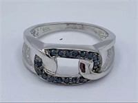 925 Sterling Silver Blue Diamond Ring