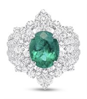 18K White Gold Emerald 2.38 Cts & Diamond Ring