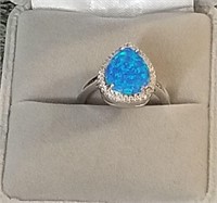 3 ct. pear cut blue opal ring