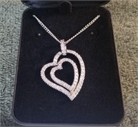 Double Heart White Sapphire Sweetheart Necklace