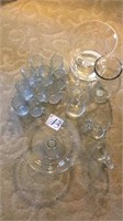 Clear glassware, 10 mugs, 2 small pitchers,