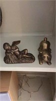 2 brass figurines, angel and a bulldog