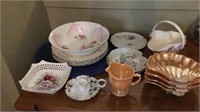 Lusterware shell bowls and rose floral bowls