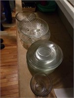Various clear bowls, trays and plates