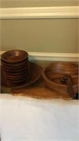 Wooden bowls, 8 salad bowls,