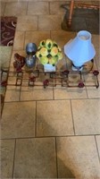 Glass fruit decor, lamp,pewter,candle centerpiece