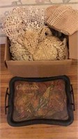 Box of doilies and Christmas tray