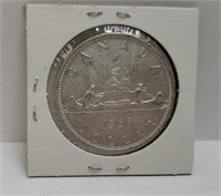 CANADA 1966 ONE DOLLAR SILVER COIN AU-50