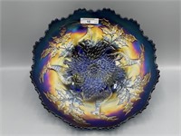 Fenton 10" blue Stag & Holly footed ICS bowl.