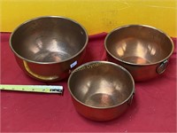 Three Copper Mixing Bowls