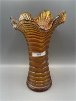 Imp. 10" bright amber Ripple mid-size vase. Rare!
