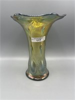 Imp. 8.5" green Beaded Bulls Eye flared vase