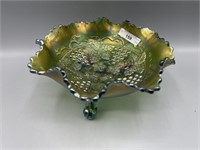 Fenton 8" teal G & C ball footed bowl
