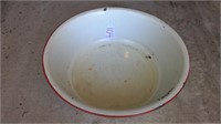 LARGE RED & WHITE ENAMELWARE BOWL