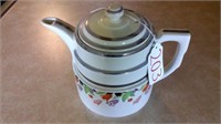 HALL COFFEE POT - WHITE W RED & PURPLE FLOWERS