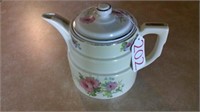 HALL COFFEE POT - IVORY W/ PINK FLOWERS