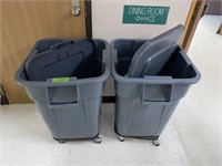 2- Rolling Garbage Cans w/ Lids