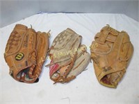 3pc Leather Baseball Gloves