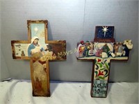 2pc Hand Painted Nativity Scene Wall Crosses