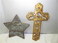 2pc Cast Metal Nativity Scene Wall Plaque