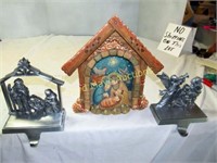 Nativity Scene Mantle Stocking Holder Set - 3pc