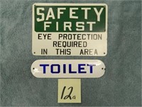 Porcelain Toilet Sign (10x3") & Safety First Eye -