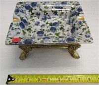 Vintage Blue Rose Footed Ash Tray