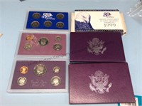 3 coin proof sets 1986, 1989, and 1999