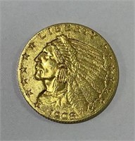 1908 $2.50 Gold US Indian Coin
