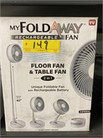My foldaway rechargeable fan, four fan and table