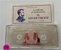 1996 Five Dollar Silver Proof Bar