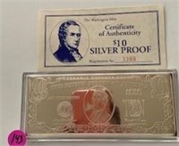 1996 Ten Dollar Silver Proof Bar