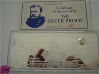 1996 Fifty Dollar Silver Proof Bar