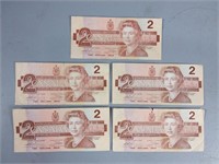 Canadian 1986 $2.00 Dollar Bills