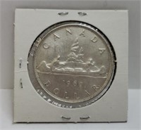 CANADA 1960 SILVER DOLLAR COIN AU-50