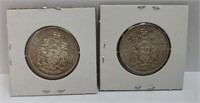 2 CANADA FIFTY CENTS SILVER COINS - 1963 & 1965
