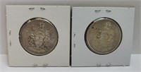 2 CANADA FIFTY CENTS SILVER COINS - 1963 & 1965