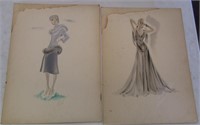15 x 20 Signed Vintage Fashion Drawings