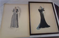 15 x 20 Signed Vintage Fashion Drawings 1 Framed