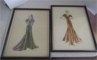15 x 20 Framed & Signed Vintage Fashion Drawings