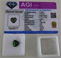 2.15ct Heart Cut Green Garnet w/coa